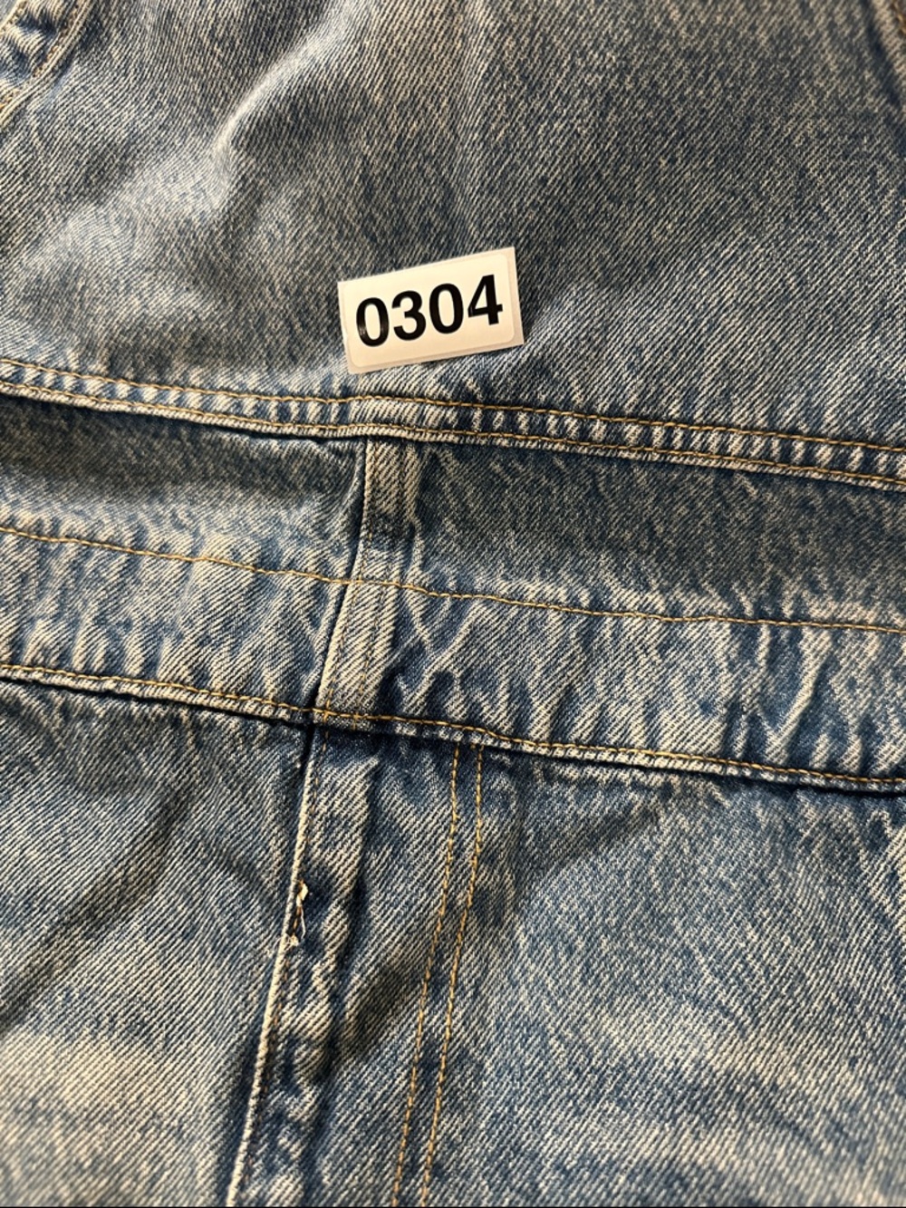 Universal Thread Blue Denim Distressed Overall Shorts Front Back Pockets - Picture 11 of 11